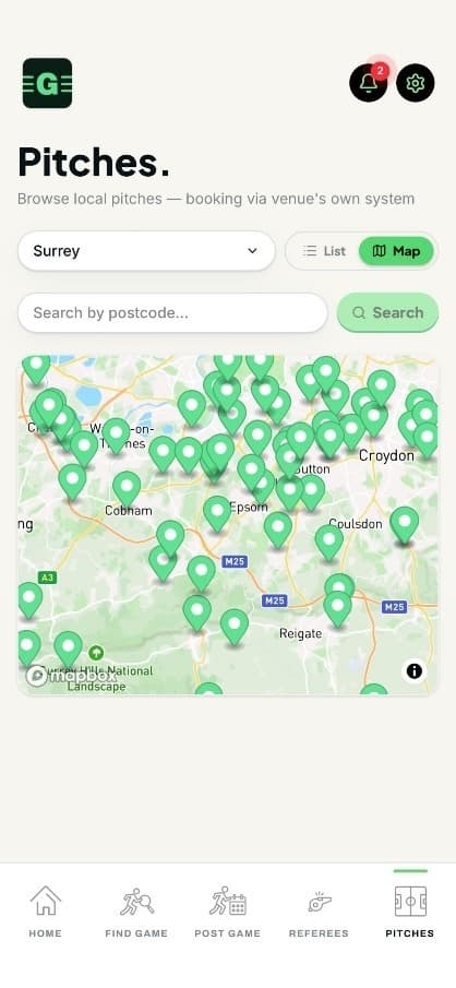 Pitches map view