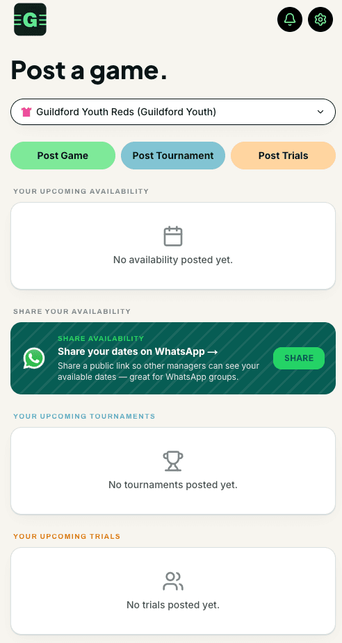 Post a game screen
