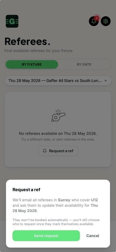 Referees screen with no availability
